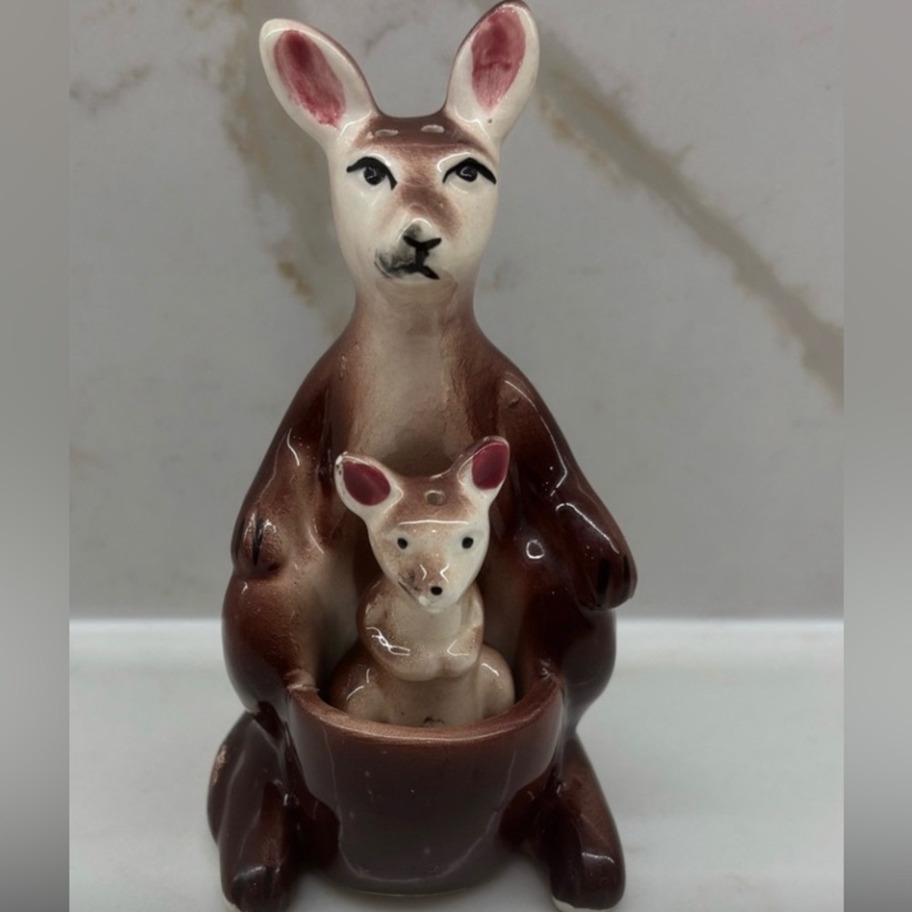 Vintage Japan Ceramic Mama and Joey Kangaroo Salt and Pepper Shaker Set